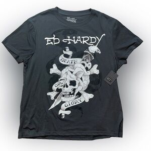 Ed Hardy Charcoal Skull Glory Tee size Large